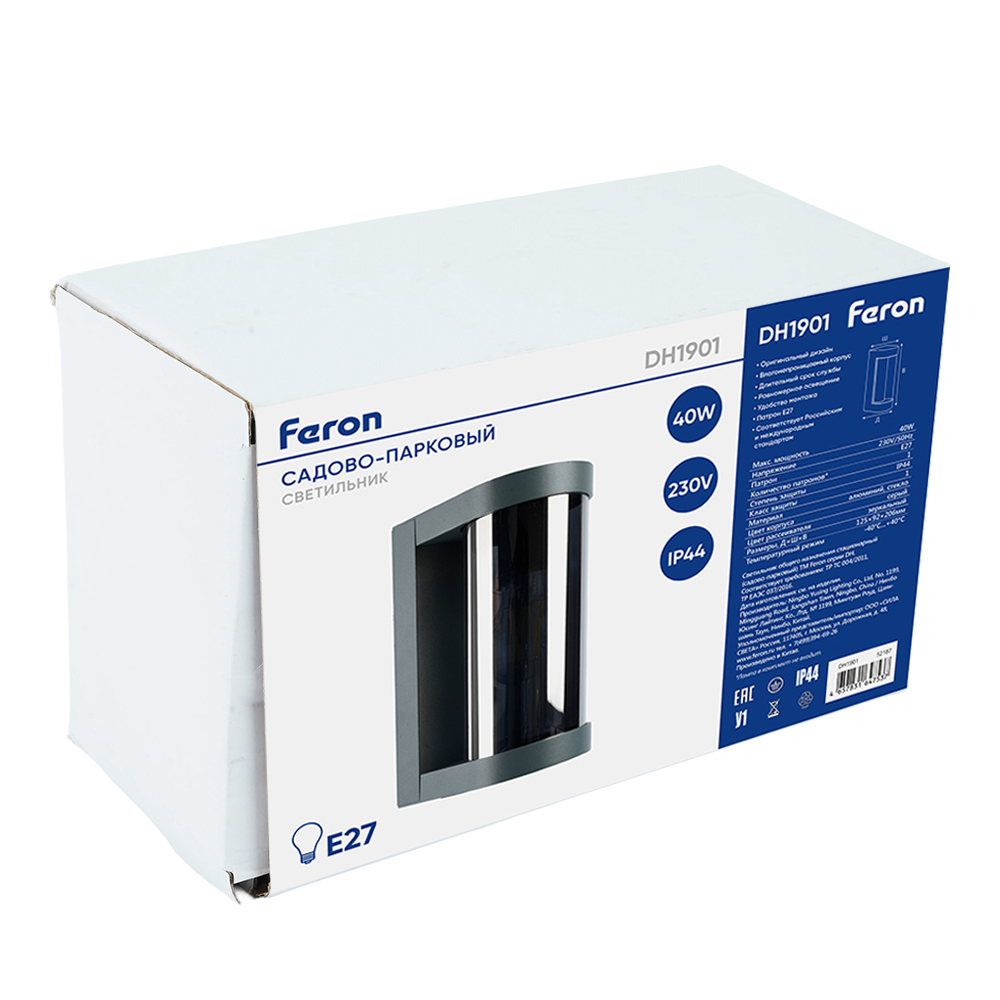 Светильник садово-парковый Feron DH1901, на стену, E27 230V, серый/зеркальный