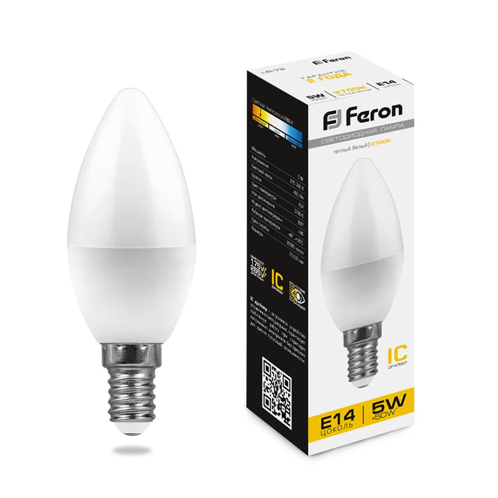 Лампа светодиодная LB-72 Свеча E14 Feron 25400 25400