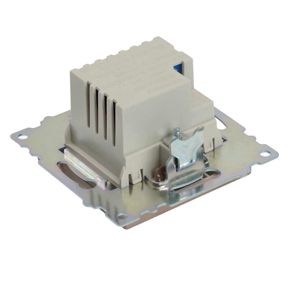 Розетка 2-местная USB + type C (механизм), STEKKER GLS10-7116-02, 250B, 3A, max 20W, серия Катрин, шампань