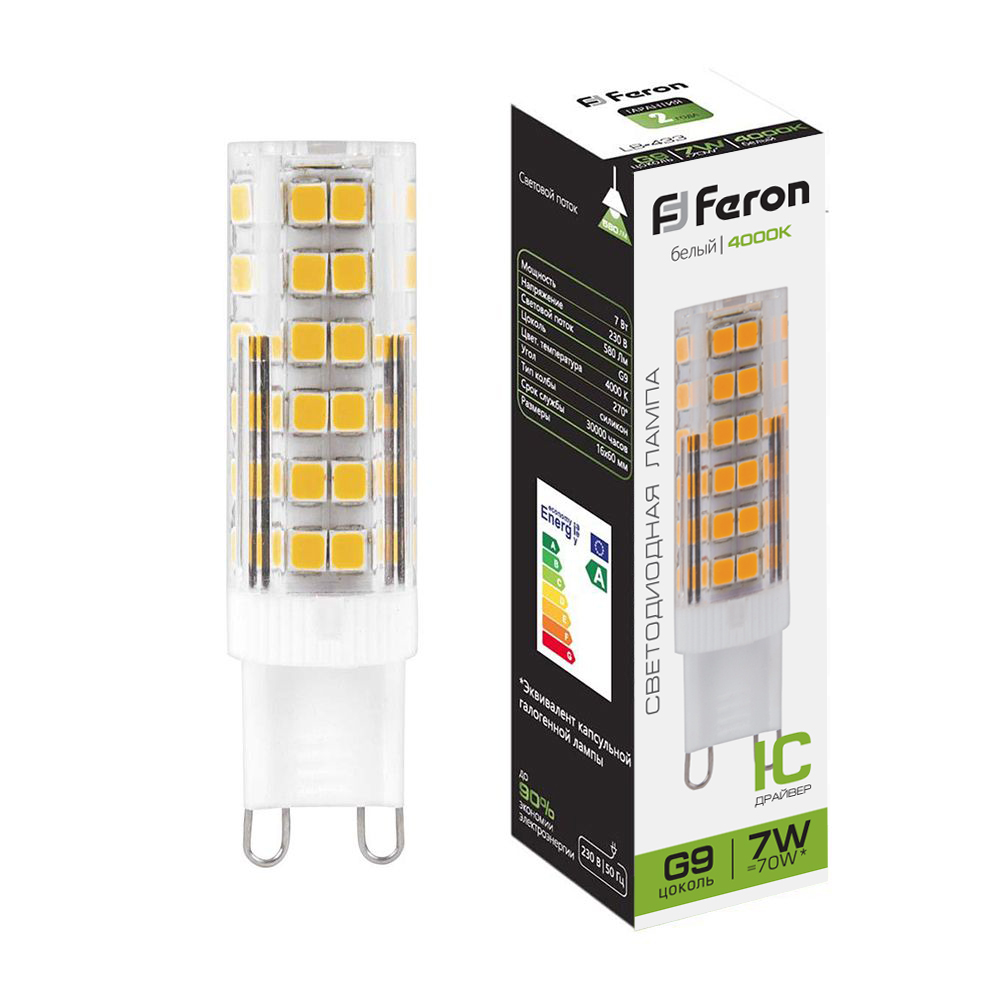 Лампа светодиодная Feron LB-433 G9 7W 175-265V 4000K