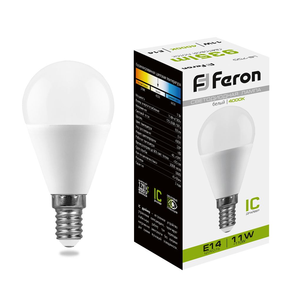 Лампа светодиодная Feron LB-750 Шарик E14 11W 175-265V 4000K