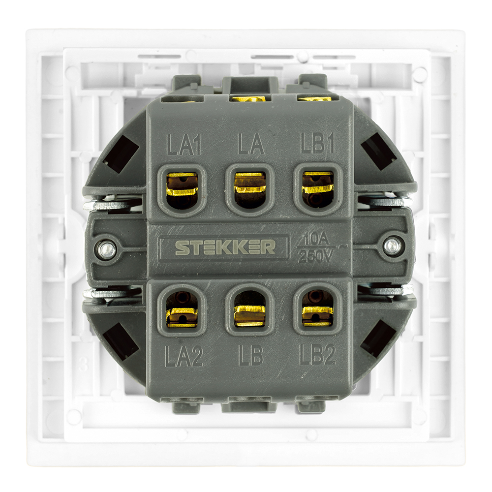 Переключатель перекрестный 1-клавишный (механизм), STEKKER, 250В, 10А, серия Мия, RSW10-3110-01, белая магнолия