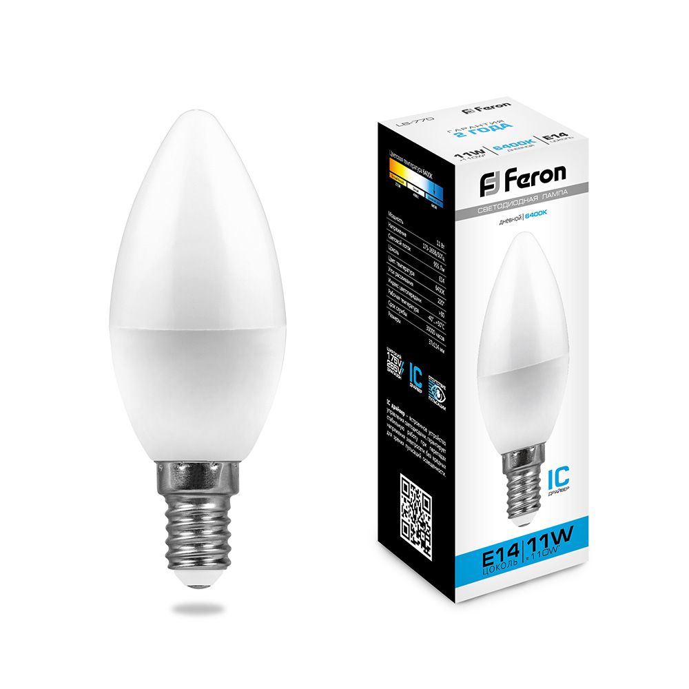 Лампа светодиодная Feron LB-770 Свеча E14 11W 175-265V 6400K