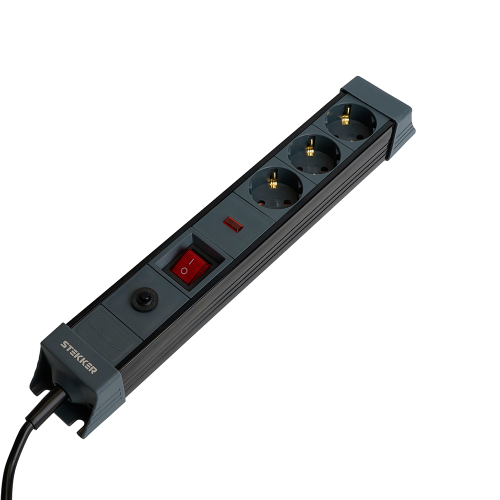 Сетевой фильтр 3-местный с/з STEKKER 3x1мм2, 3 м, 250В, 16А, серия Techno, HM22-31-03, черный