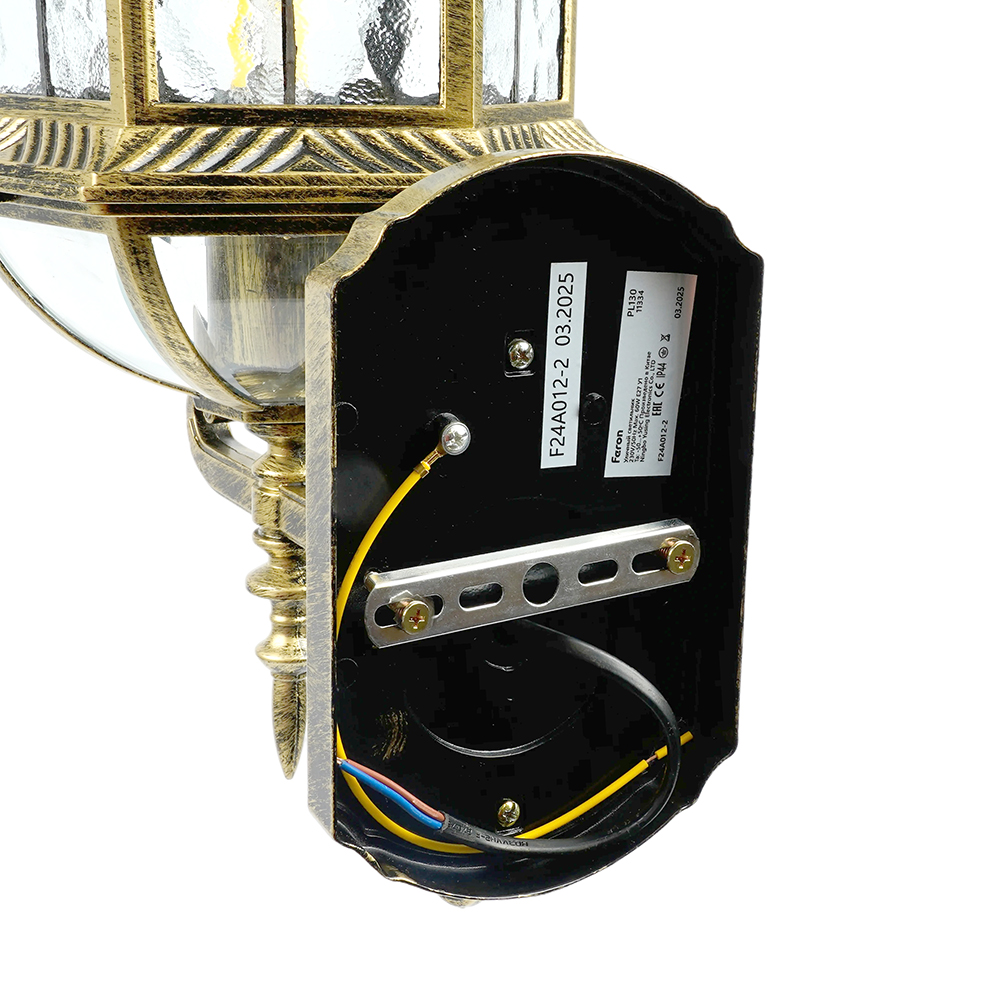 Светильник садово-парковый Feron PL130 шестигранный на стену вверх 60W E27 230V, черное золото