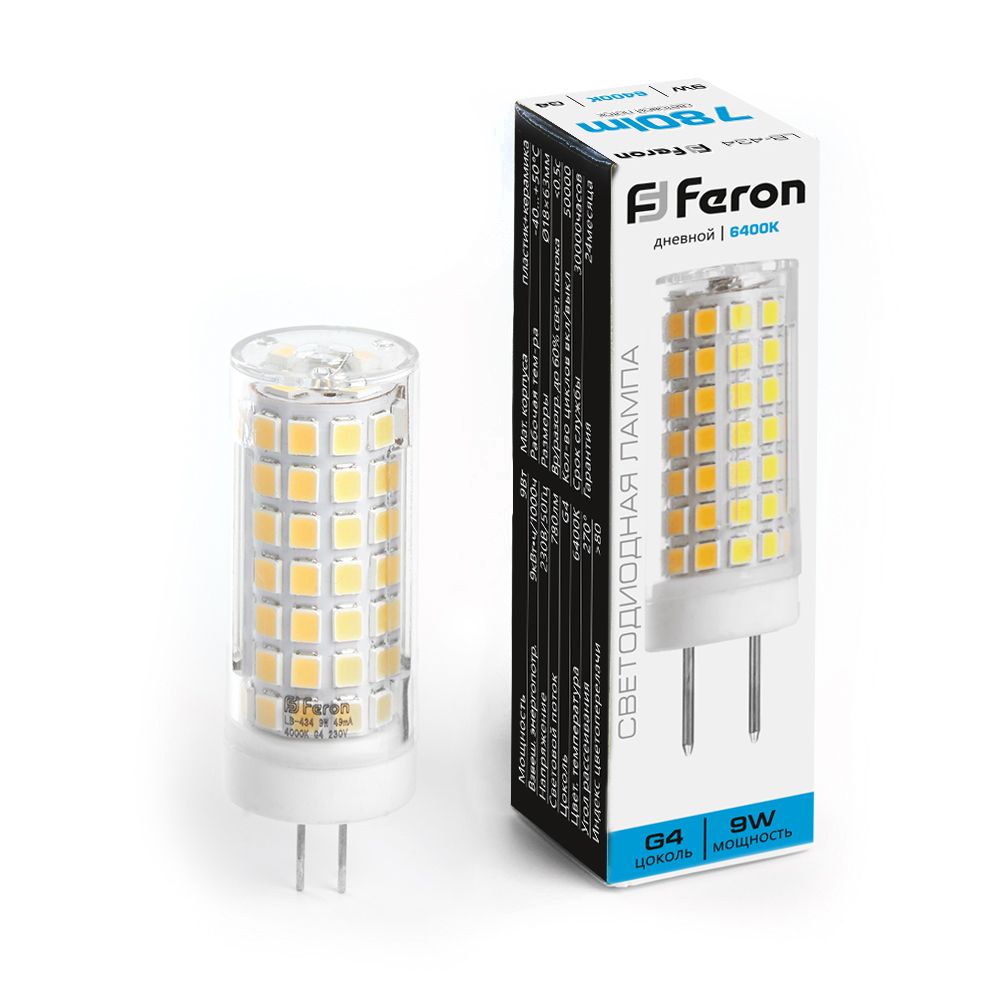 Лампа светодиодная Feron LB-434 G4 9W 175-265V 6400K
