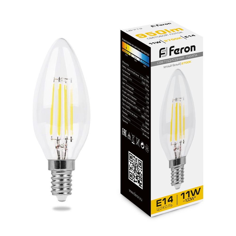 Лампа светодиодная Feron LB-713 Свеча E14 11W 230V 2700K