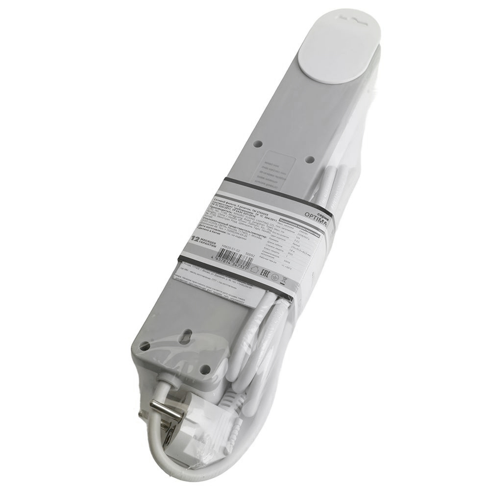 Сетевой фильтр 4-местный с/з STEKKER HM20-41-03 3x1мм2, 3 м, серия Optima, белый