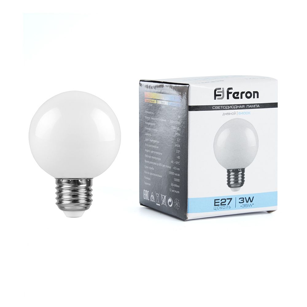 Лампа светодиодная Feron LB-371 Шар E27 3W 230V 6400K матовый