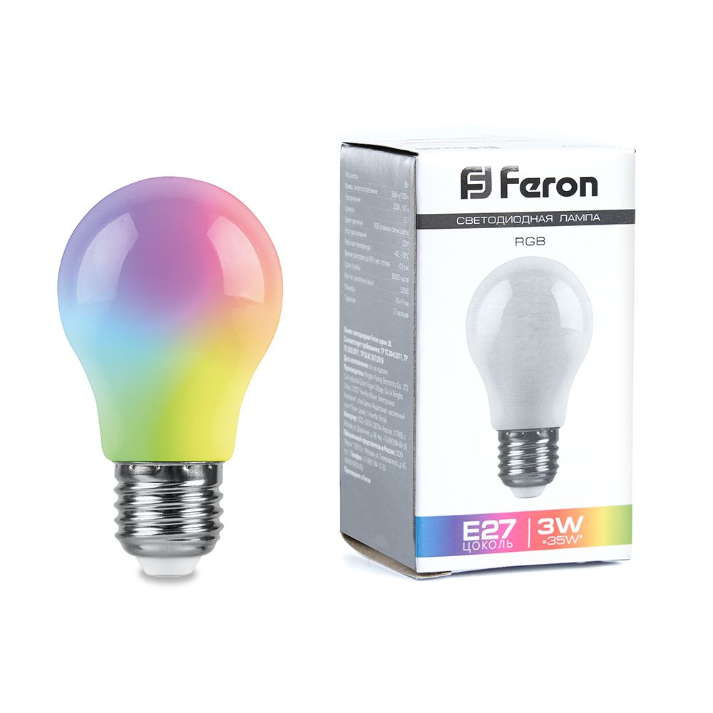 Лампа светодиодная Feron LB-375 E27 3W матовый 230V RGB плавная сменая цвета
