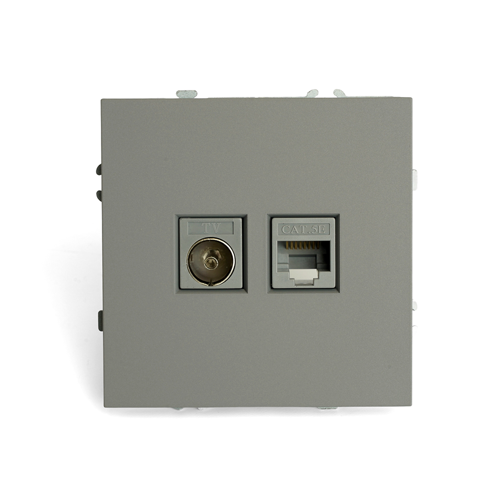Розетка TV + компьютерная RJ-45 (механизм), STEKKER, серия Эмили, RST00-5106-10, платиново-серый, soft touch Розетка TV + компьютерная RJ-45 (механизм), STEKKER, серия Эмили, RST00-5106-10, платиново-серый, soft touch
