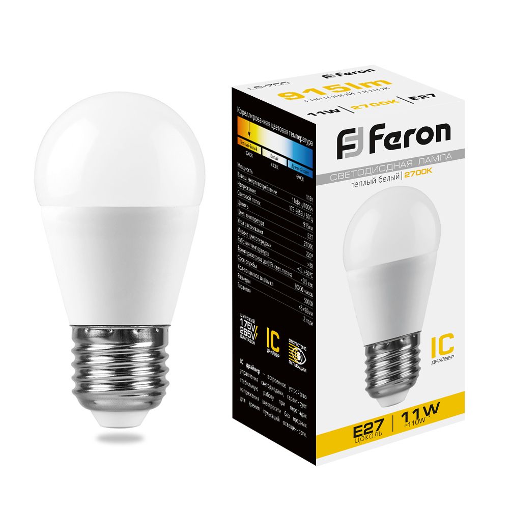 Лампа светодиодная Feron LB-750 Шарик E27 11W 175-265V 2700K