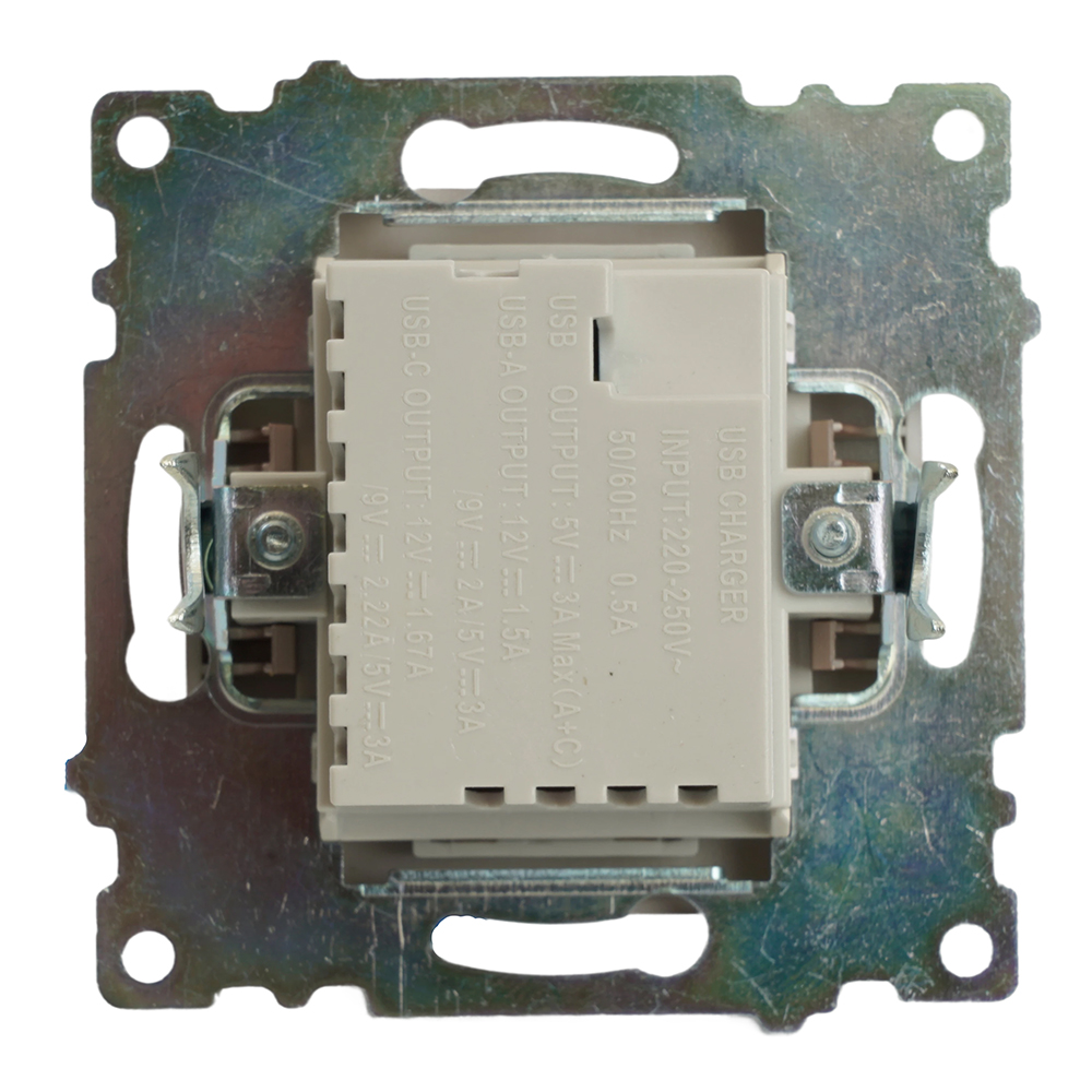 Розетка 2-местная USB + type C (механизм), STEKKER GLS10-7116-02, 250B, 3A, max 20W, серия Катрин, шампань