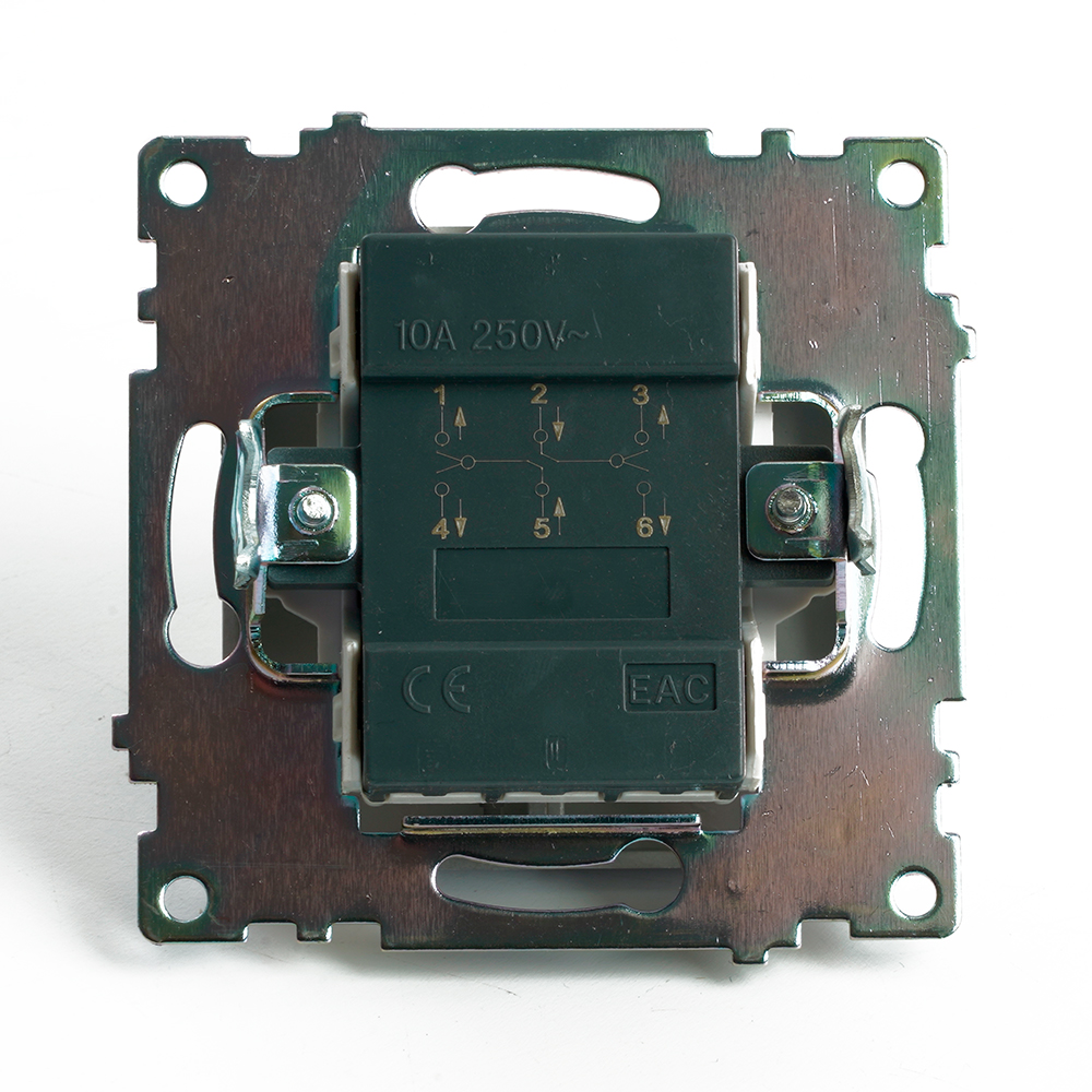 Переключатель 2-клавишный (механизм), STEKKER GLS10-7107-03, 250V, 10А, серия Катрин, серебро