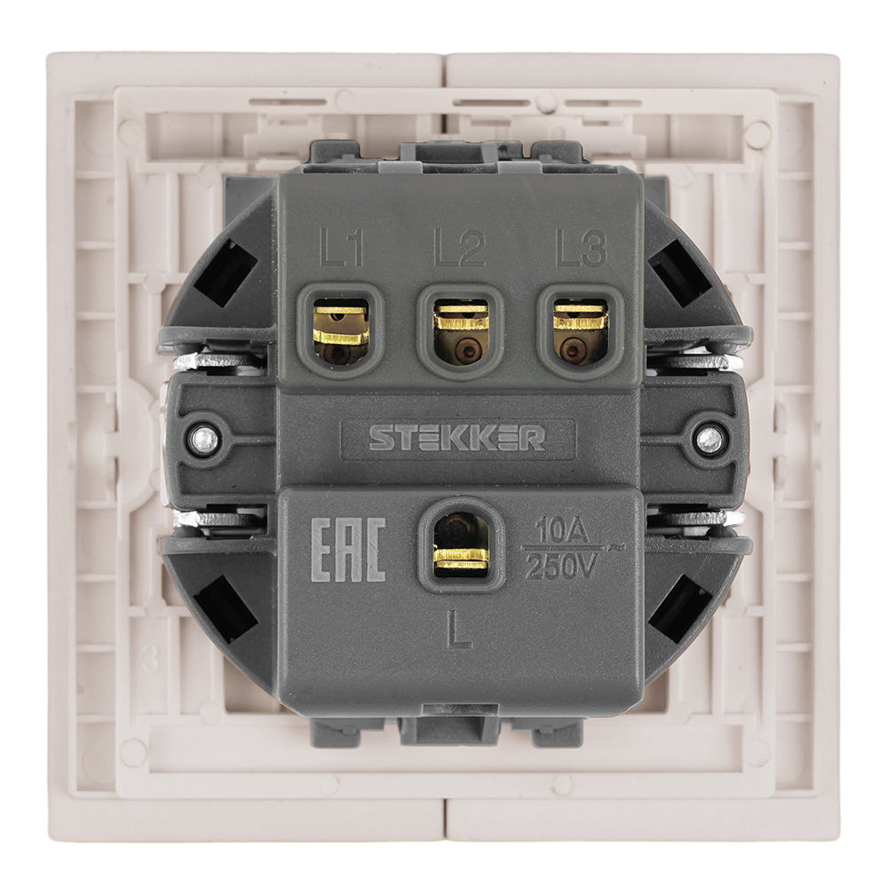 Выключатель 3-клавишный (механизм), STEKKER, 250В, 10А, серия Мия, RSW10-3108-08, пудровый жемчуг