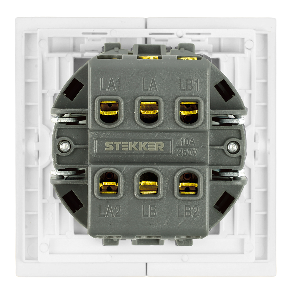 Переключатель 2-клавишный (механизм), STEKKER, 250В, 10А, серия Мия, RSW10-3107-01, белая магнолия
