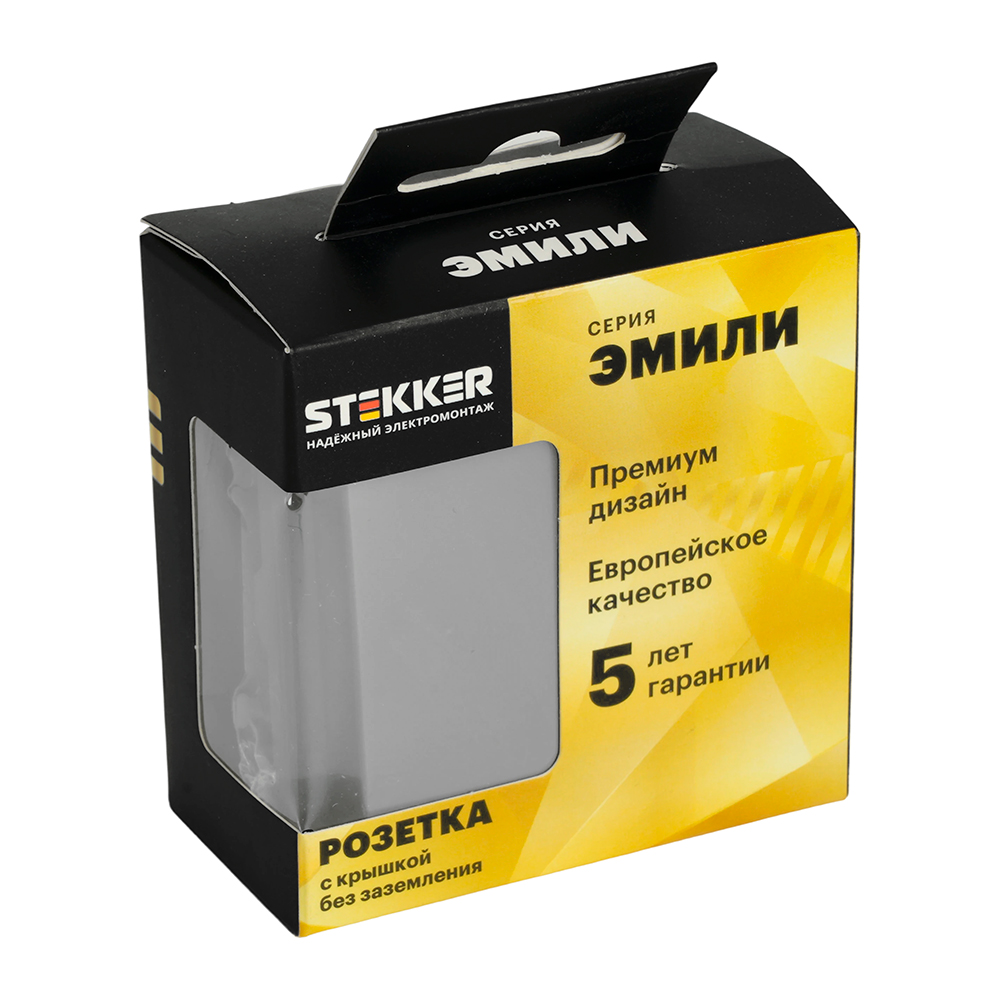 Розетка 1-местная с крышкой с защ. штор, STEKKER, б/з, 250В, 16А, серия Эмили, RST16-5113-10, платиново-серый, soft touch