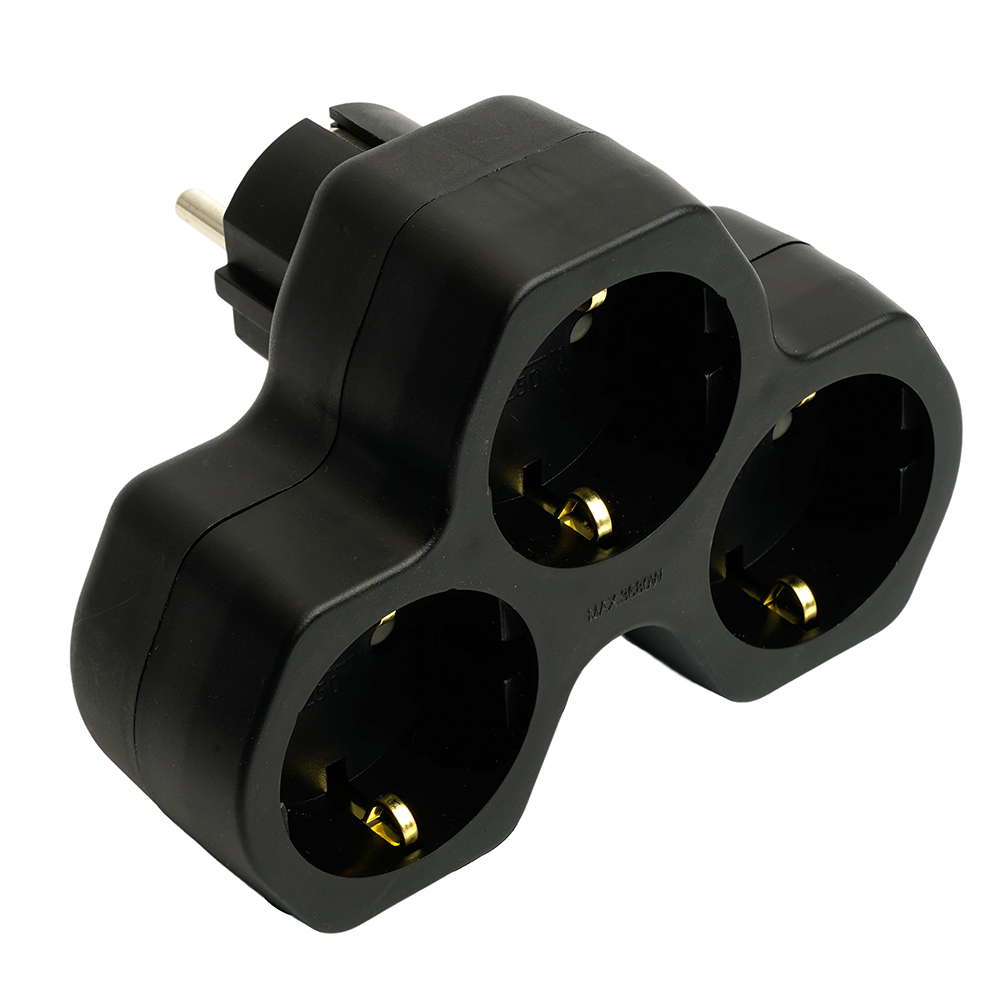 Разветвитель сетевой 3-местный с/з STEKKER ADP16-13-21, 250V,16A, ABS огнеустойчивый пластик, черный