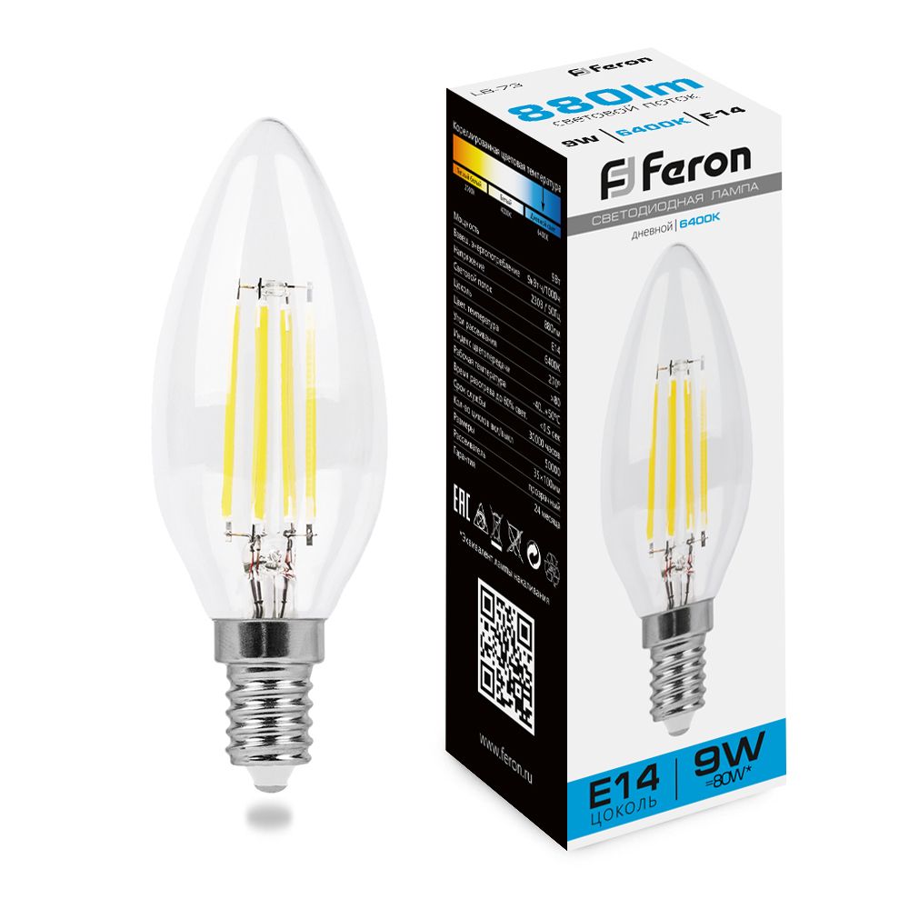 Лампа светодиодная Feron LB-73 Свеча E14 9W 230V 6400K