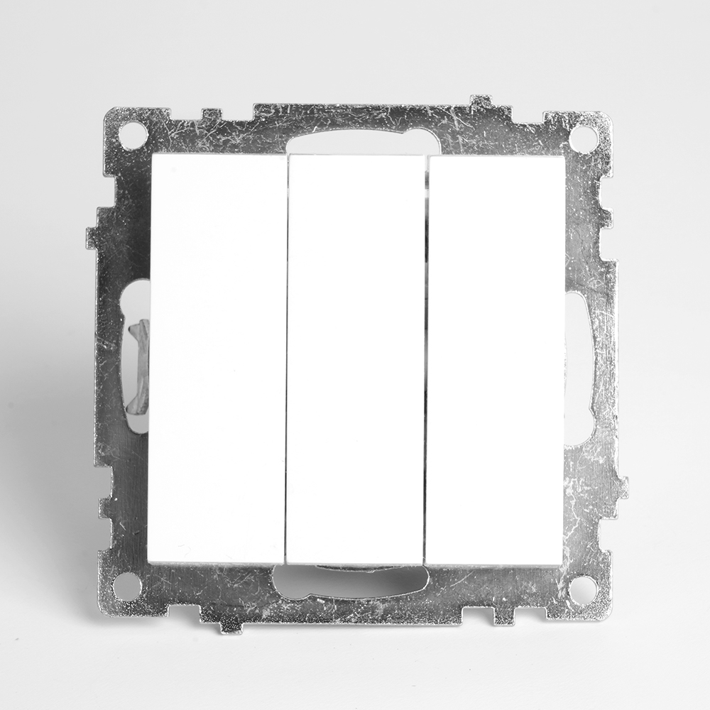 Выключатель 3-клавишный (механизм), STEKKER GLS10-7108-01, 250V, 10А, серия Катрин, белый