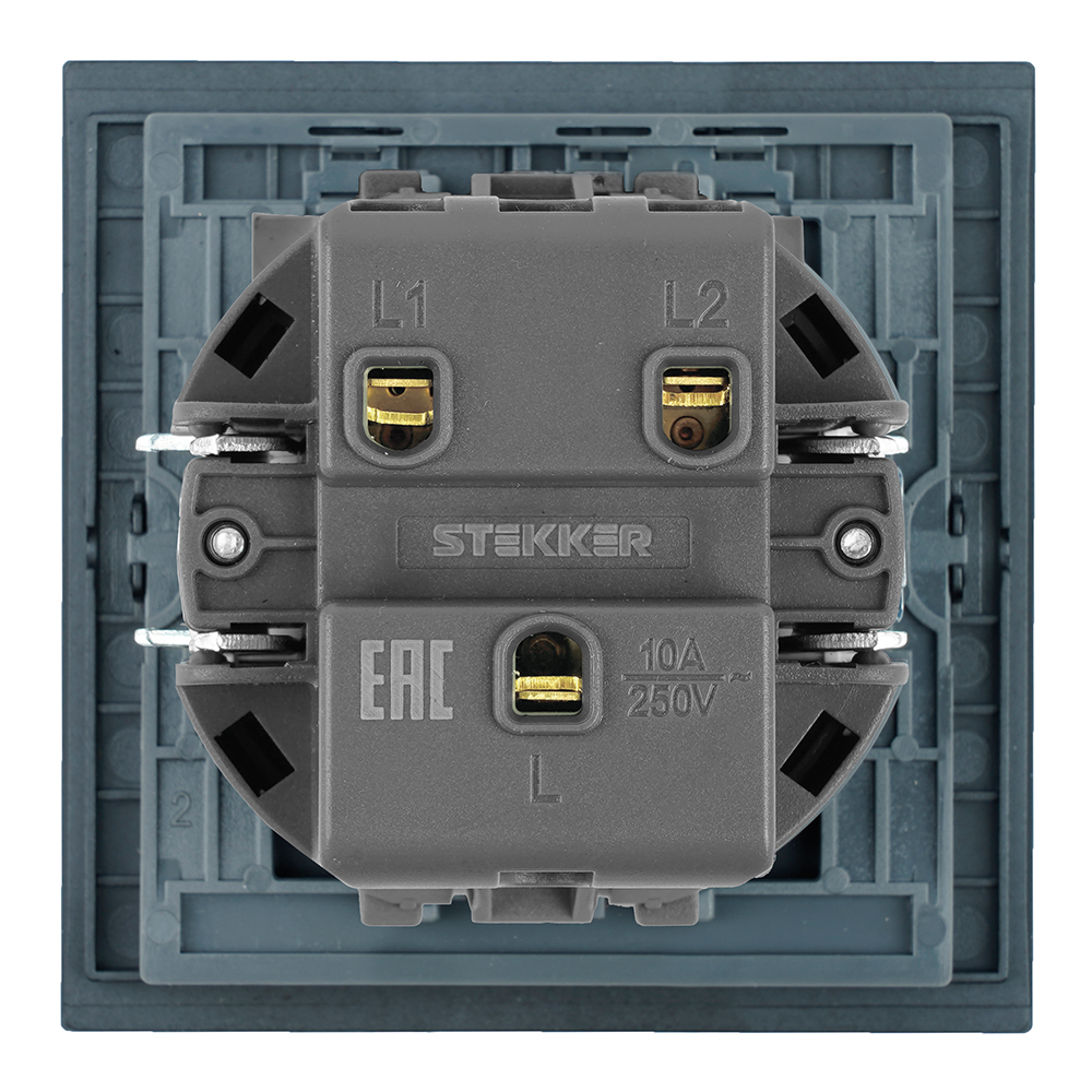 Выключатель 2-клавишный (механизм), STEKKER, 250В, 10А, серия Мия, RSW10-3104-05, черный бархат
