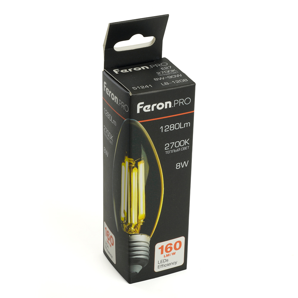 Лампа светодиодная Feron.PRO LB-1208 Свеча E27 8W 175-265V 2700K