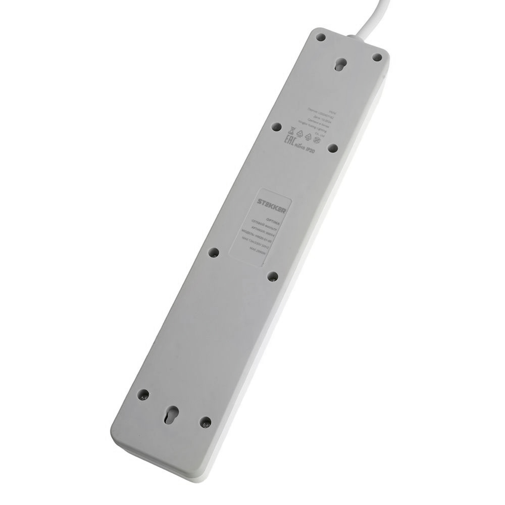 Сетевой фильтр 5-местный с/з STEKKER HM20-51-02 3x1мм2, 1,8 м, серия Optima, белый