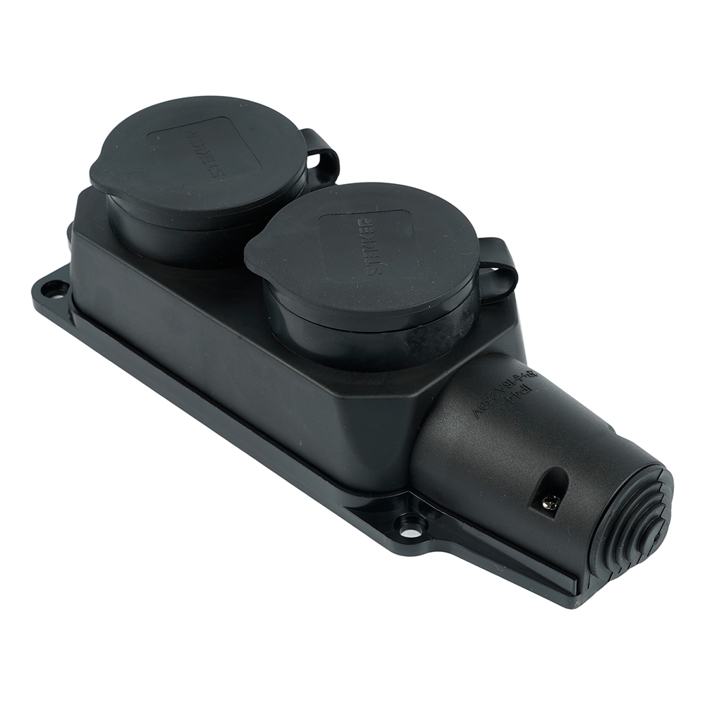 Розетка переносная 2-местная c/з STEKKER, RST16-22-44, 250В, 16А, IP44, черный  бренда Stekker Розетка переносная 2-местная c/з STEKKER, RST16-22-44, 250В, 16А, IP44, черный  от компании Stekker