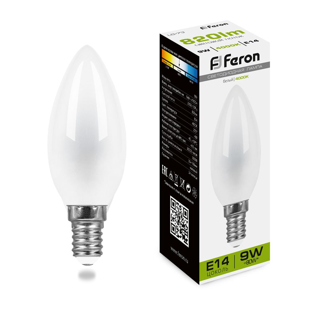 Лампа светодиодная Feron LB-73 Свеча E14 9W 230V 4000K