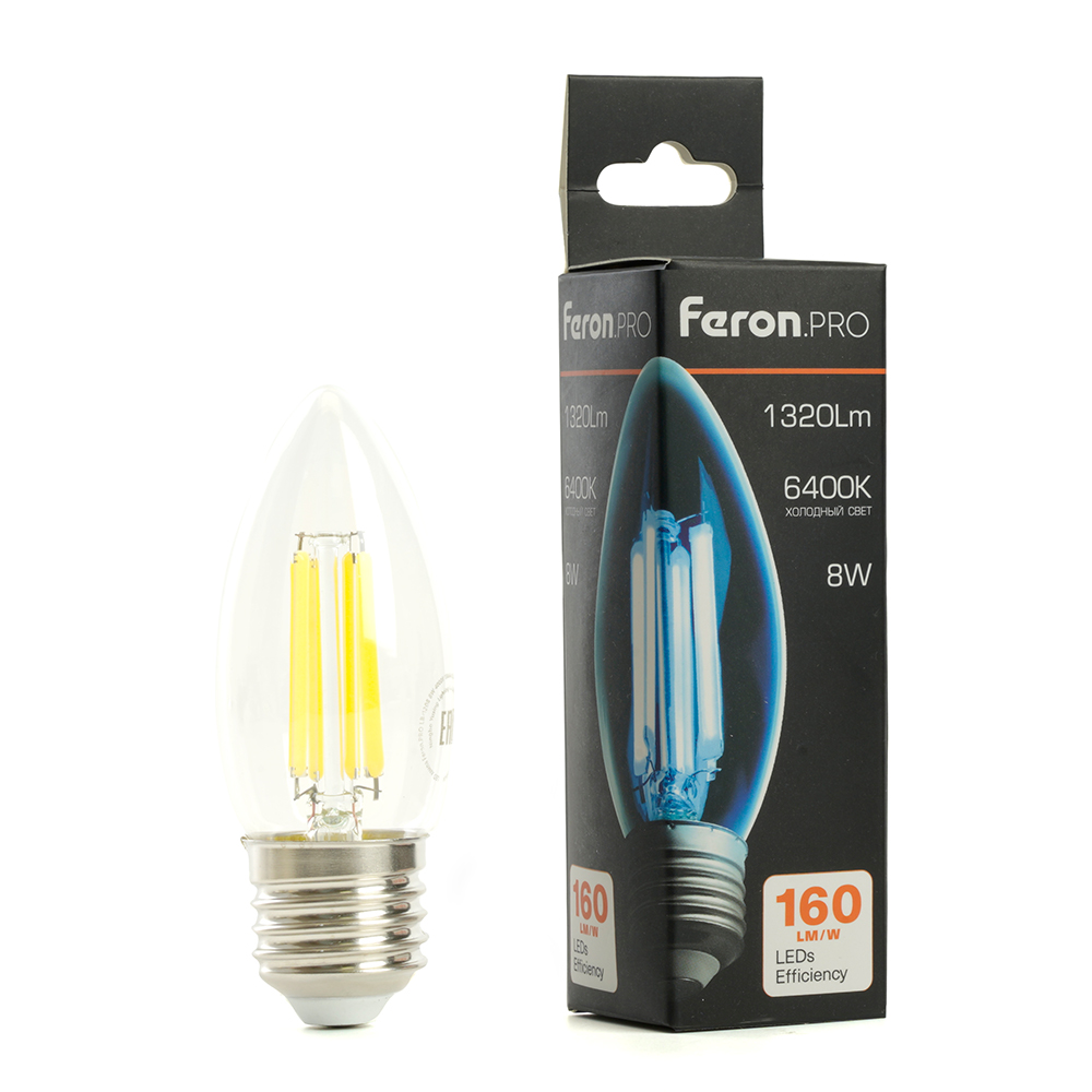 Лампа светодиодная Feron.PRO LB-1208 Свеча E27 8W 175-265V 6400K