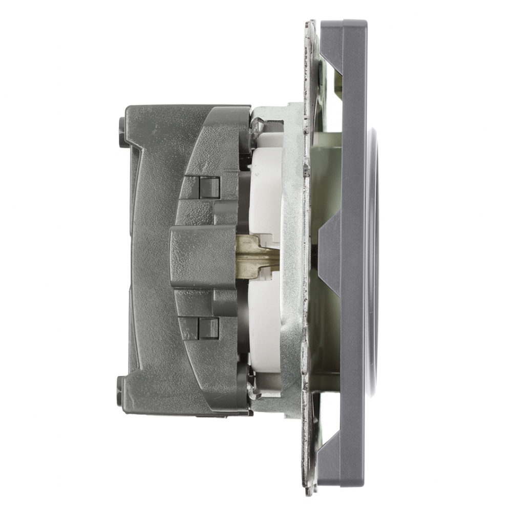 Розетка 1-местная с з/ш, с/з (механизм), СЗК, STEKKER, 250В, 16А, серия Эмили, RST16-5110-10ZK, платиново-серый, soft touch