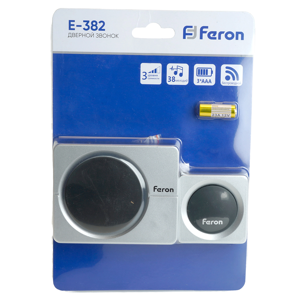 Звонок дверной беспроводной Feron E-382 Электрический 38 мелодий серебро, черный с питанием от батареек и от сети через USB