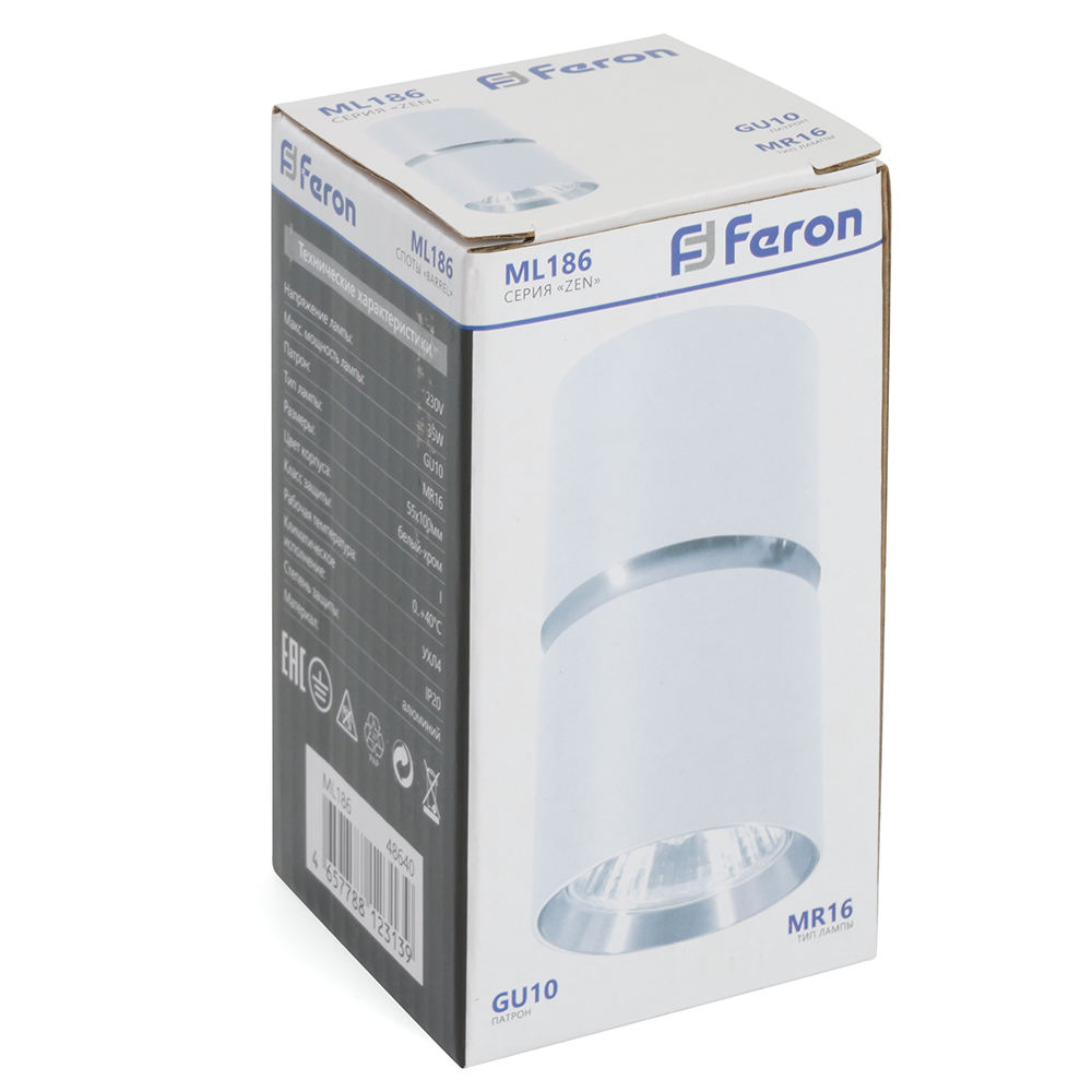 Светильник потолочный Feron ML186 Barrel ZEN MR16 GU10 35W 230V, белый, хром