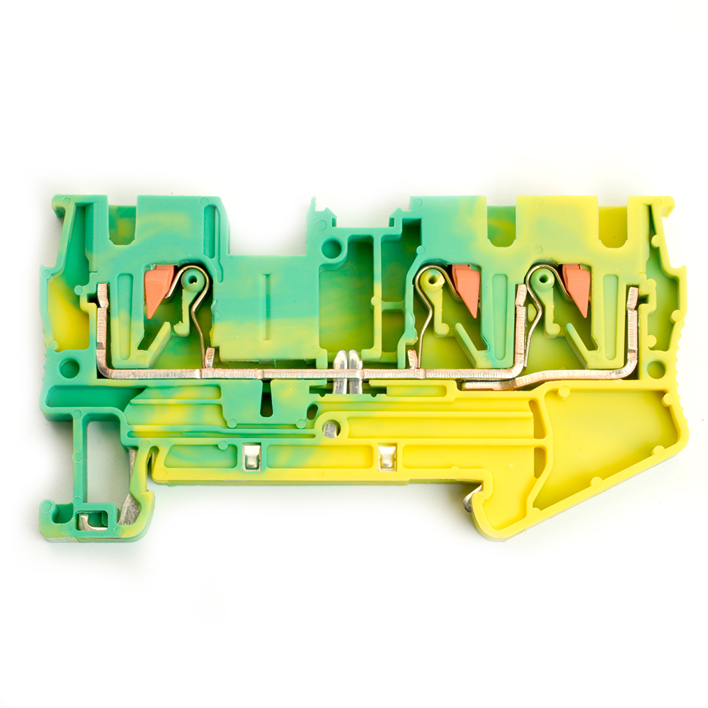 Зажим пружинный, 3-проводной проходной ЗНИ - 4 ,JXB PT 4  TW , желтый, зеленый LD573-1-40