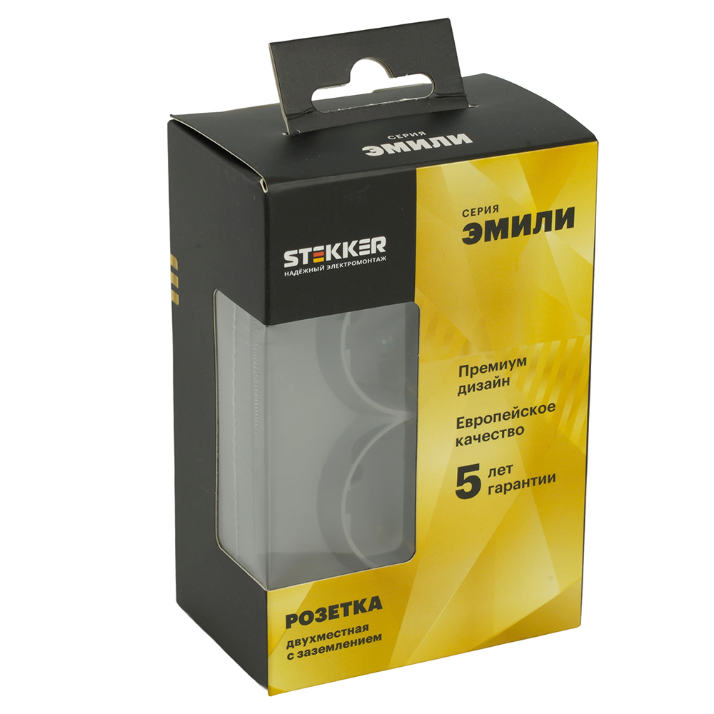 Розетка 2-местная с защитной шторкой, STEKKER, с/з, 250В, 16А, серия Эмили, RST16-5114-10, платиново-серый, soft touch