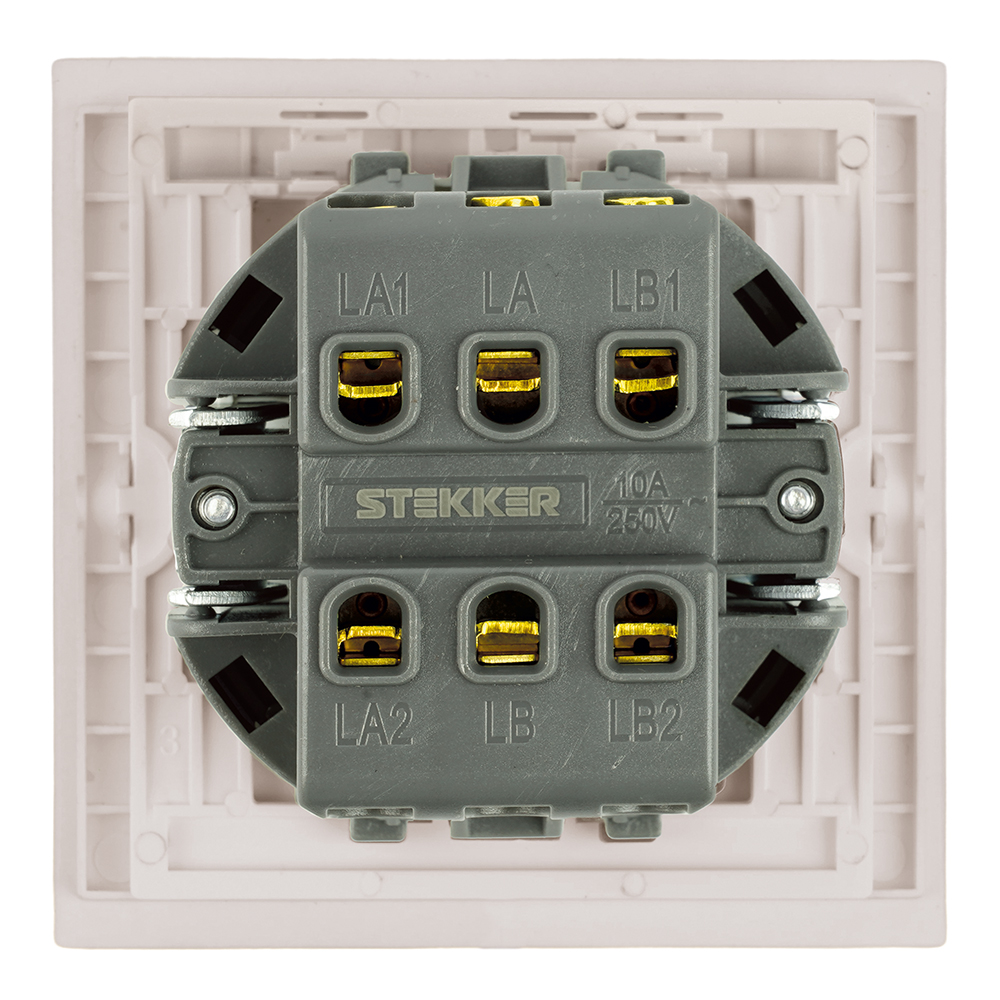 Переключатель перекрестный 1-клавишный (механизм), STEKKER, 250В, 10А, серия Мия, RSW10-3110-08, пудровый жемчуг