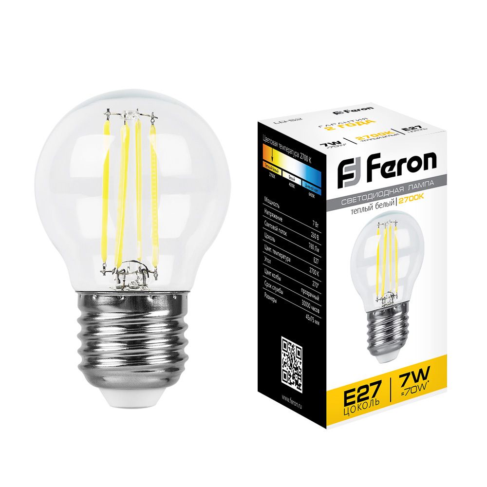 Лампа светодиодная Feron LB-52 Шарик E27 7W 230V 2700K