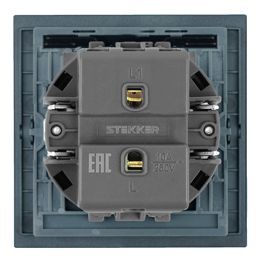 Выключатель 1-клавишный c индикатором (механизм), STEKKER, 250В, 10А, серия Мия, RSW10-3101-05, черный бархат