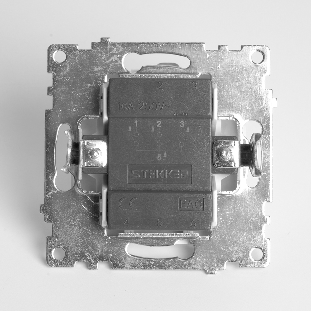 Выключатель 3-клавишный (механизм), STEKKER GLS10-7108-01, 250V, 10А, серия Катрин, белый