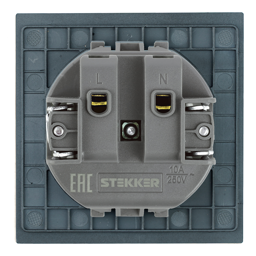 Розетка 1-местная с защитной шторкой (механизм), STEKKER, б/з, 250В, 16А, серия Мия, RST16-3109-05, черный бархат