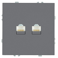  Розетка компьютерная 2-местная RJ-45 (механизм), STEKKER, серия Эмили, RST00-5111-10, платиново-серый, soft touch 49952