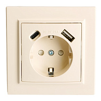 Розетка 1-местная с/з STEKKER, PST16-9016-02, 250В, 16А с USB+ type C, серия Эрна, слоновая кость 50077 Розетка 1-местная с/з STEKKER, PST16-9016-02, 250В, 16А с USB+ type C, серия Эрна, слоновая кость 50077