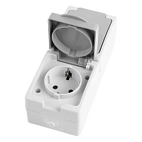 Вертикальная розетка 2-местная с крышкой с/з STEKKER PST16-12-54, пластик АВS, 250В, 16А, IP54, серый/графит 49724