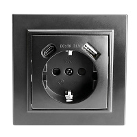 Розетка 1-местная с/з STEKKER, PST16-9016-03, 250В, 16А с USB+ type C, серия Эрна, черный 50078 Розетка 1-местная с/з STEKKER, PST16-9016-03, 250В, 16А с USB+ type C, серия Эрна, черный 50078