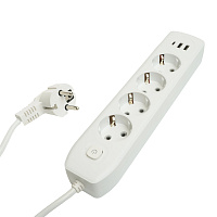 Удлинитель 4-местный c/з 3x1 мм2, 1,8 м, 250В, 10А, 2USB+1Type-C 2,4А, серия Home plus, белый STEKKER HM08-43-02 49971 Удлинитель 4-местный c/з 3x1 мм2, 1,8 м, 250В, 10А, 2USB+1Type-C 2,4А, серия Home plus, белый STEKKER HM08-43-02 49971