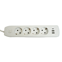 Удлинитель 4-местный c/з 3x1 мм2, 1,8 м, 250В, 10А, 2USB+1Type-C 2,4А, серия Home plus, белый STEKKER HM08-43-02 49971 Удлинитель 4-местный c/з 3x1 мм2, 1,8 м, 250В, 10А, 2USB+1Type-C 2,4А, серия Home plus, белый STEKKER HM08-43-02 49971