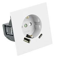 Розетка 1-местная з/ш с/з 16А + USB + Type C (механизм), STEKKER, 250В, 20W, серия Мия, RST16-3119-01, белая магнолия 50438