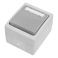 Выключатель 1-клавишный с окном для маркировки самовозвратный STEKKER, PSW10-114-54, открытой установки, 250В, 10А, IP54, серый/графит 49723