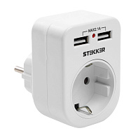 Переходник сетевой с/з c 2 USB 2,1А, STEKKER ADP16-24-20, 250В, 16A, IP20, белый 39626 Переходник сетевой с/з c 2 USB 2,1А, STEKKER ADP16-24-20, 250В, 16A, IP20, белый 39626