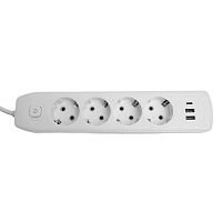 Удлинитель 4-местный c/з 3x1 мм2, 1,8 м, 250В, 10А, 2USB+1Type-C 2,4А, серия Home plus, белый STEKKER HM08-43-02 49971